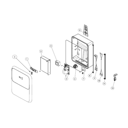 Schéma éclaté de l'électrolyse. Le n°3 représente le Ventilateur  24vdc.